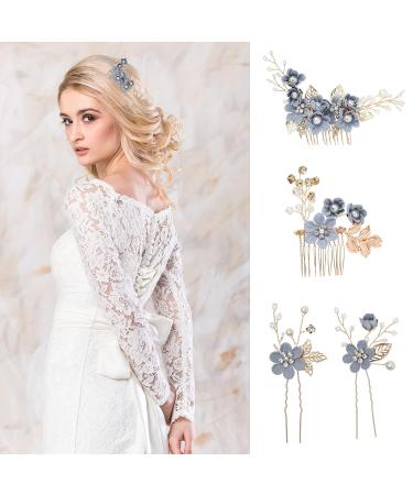 Toyvian 4pcs Rhinestone Hair Combs - Floral Bridal Headpiece with Crystals - Elegant Wedding & Evening Hair Accessories (Blue) - Buy Online on SooperMarket.com