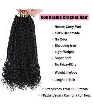 Crochet Box Braids Hair 14 Inch 1B Color - 144 Roots/pack with Curly Ends for Women - Pre Looped 24 Strands/pack Braiding Hair Extensions - Buy Online on SooperMarket.com