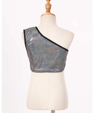 KKmeter Kids Girls One-Shoulder Sequins Dance Crop Top Performance Tank Vest 9-10 Black - Buy Online on SooperMarket.com