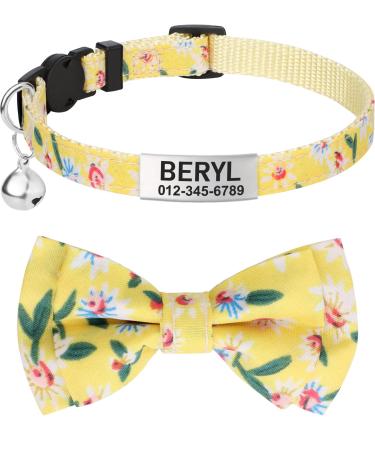 Tagme cats collars with names and telephone number kitten neck band with safety closure and bell flower yellow 1 pack flower yellow