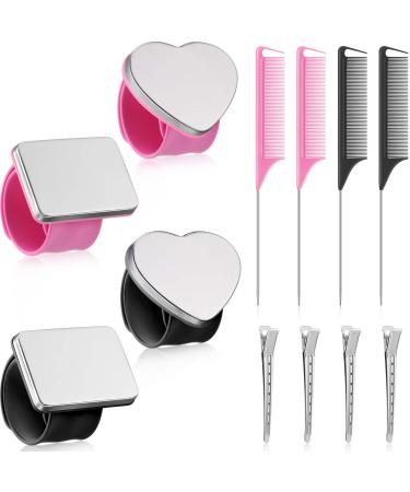 12 Pieces Magnetic Wristband Hairstylist Set  4 Magnetic Wristband Sewing Pin Cushion Holder  4 Pintail Rat Tail Comb  4 Metal Sectioning Duck Bill Hair Clip for Sewing Supply