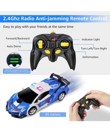 FAFUGANIA Remote Control Car Transform Robot RC Car - 2.4Ghz, 360 Degree Rotating, Drifting Police Toy 1:18 Scale Boys Blue - Buy Online on SooperMarket.com