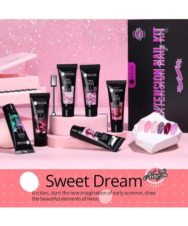 Ur Sugar PolyGel Set - Cat Eye Magnet Poly Extension Gel | 6 Colors 15ml | Pink Glitter Shines in the Dark - Nail Extension Builder Gel - Buy Online on SooperMarket.com