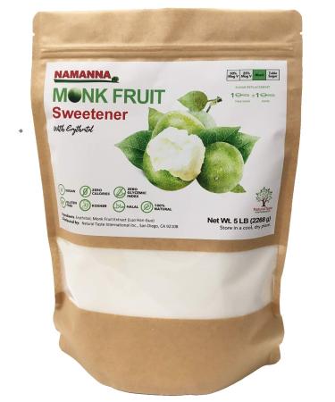 NAMANNA Monk Fruit Sweetener - 1:1 Sugar Substitute, Keto, Sugar Free, Non GMO, Kosher, Gluten Free, Classic White with Erythritol, Granulated, 5 lb 1:1 Sugar Substitute 5 Pound