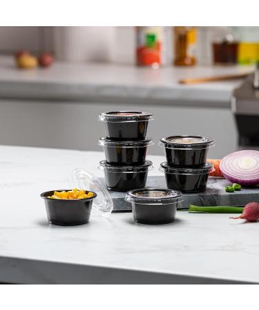 2 oz - 100 Sets Black Disposable Plastic Portion Cups with Lids for Jello Shots, Meal Prep, Sauce, Crafts & More - Buy Online on SooperMarket.com