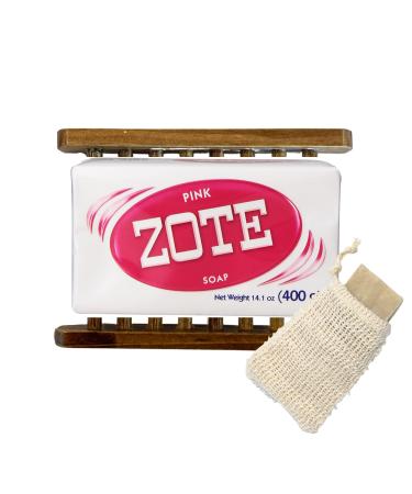 ZOTE Pink Laundry Detergent Bar Soap and Stain Remover Bundle by Foxtail Collective - Includes 1 (14-ounce) Zote Pink Laundry Bar Soap Bamboo Soap Holder Sisal Soap Bag DIY Laundry Detergent Recipe