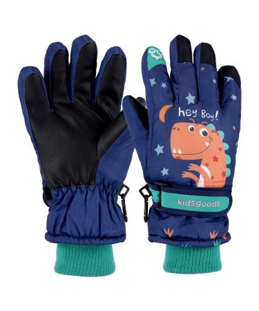 KAKU NANU Kids Ski Gloves Mittens Waterproof Ice Skating Gloves Children's Winter Warm Snow Gloves Thermal Fleece Gloves For Boys Girls Pink Purple Blue Cartoon 2-10 Years Dark Blue-1 6-10 Years