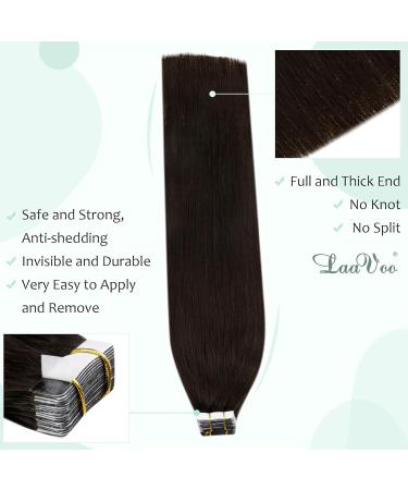 Laavoo Real Hair Extensions | Tape-In Dark Brown Remy Hair 55cm | 20pcs 50g #2 - Buy Online on SooperMarket.com