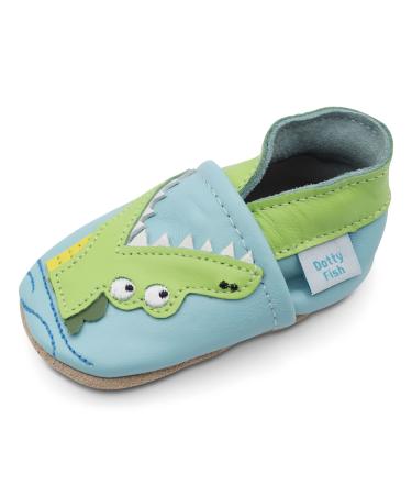 Dotty Fish Soft Leather Baby Shoes for Boys. Toddler Shoes. Non Slip. Animal Designs for Boys and Girls. 0-6 Months - 4-5 Years 0-6 Months Crocodile