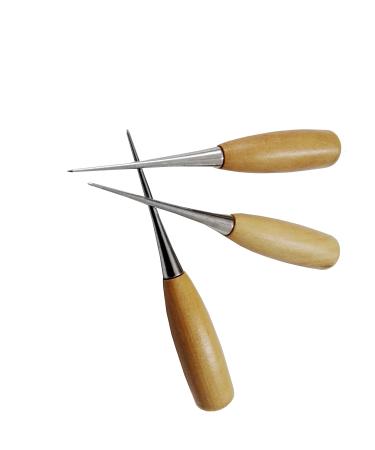 Gaosi Tools Set of 3 DIY Gadget Wood Handle Drillable Awl Round Solid Tool for Leather Craft