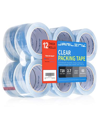 JARLINK Upgraded Version Clearer Packing Tape 12 Rolls, Heavy Duty Packaging Tape for Shipping Packaging Moving Sealing, 2.7mil Thick, 1.88 inches Wide, 60 Yards Per Roll, 720 Total Yards 1.88in x 60yd, 2.7mil Thickness 12