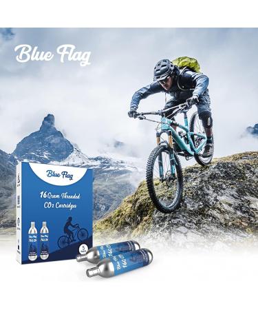 BLUE FLAG 16g Threaded CO2 Cartridges - 5 Pack for Bike Tire Inflators & Pumps | Quick Air Refill for MTB & Road Bikes - Buy Online on SooperMarket.com