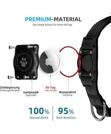 IP68 Waterproof Airtag Dog Collar - Durable & Reflective Apple Air Tag Holder for Medium Dogs - Black Large - Buy Online on SooperMarket.com