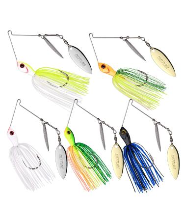 Goture Bass Fishing Lure Spinner Baits Kit Hard Soft Buzzbait Lures Spinner Lures Fishing Lure Set Topwater Fishing Lure Saltwater Freshwater for Bass 3/8 oz 1/2 oz 4 Pack 5 Pack 8 Pack Spinner Baits Lures-5pack B: 1/2 Oz
