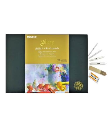 Mungyo Gallery Artists' Soft Oil Pastels Set of 72 Assorted Colors (MOPV-72W) With Blending Tortillon Sandpaper Eraser Paper Case (MOPV-72)