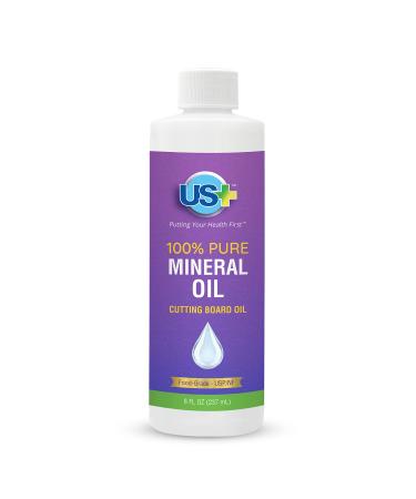 8oz US+ 100% Pure Mineral Oil - Cutting Board Oil - Food-Grade - USP - GMO-free - Restores & Protects Cutting Boards, Butcher Blocks, Countertops, Steel Surfaces & More 8 Fl Oz (Pack of 1)