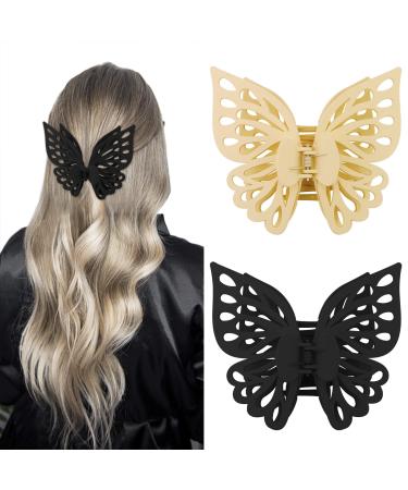YISSION 2PCS Big Butterfly Hair Clips for Women Large Hair Claw Clips for Thin Thick Hair Cute Butterfly Clips for Hair Beige Black Hair Clips Hair Accessories for Women Girls Beige Black