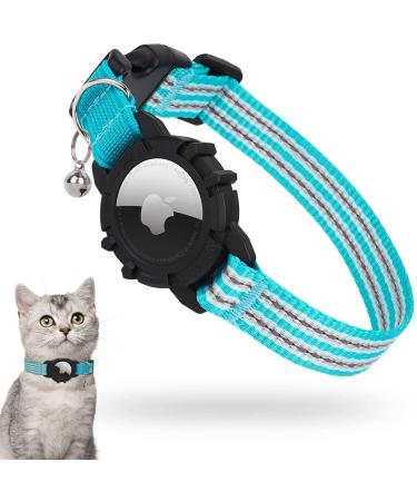 Airtag cat neck band integrated Apple Air Tag Katzenhalsband reflective GPS cat neck band with airtail bracket and bell light tracker cat neck bands for girls boys cats (blue) s Blue