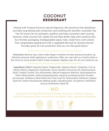 Desert Essence Tropical Coconut Deodorant - Plastic Free Aluminum Free & Paraben Free | Eco-Friendly Natural Deodorant for Men & Women - 2.25 oz - Buy Online on SooperMarket.com