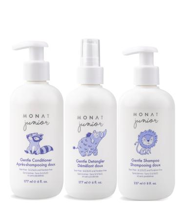 MONAT Junior Gentle 3-in-1 Hair Care System - Shampoo Conditioner Detangler for Children (8 fl. oz./6 fl. oz.)