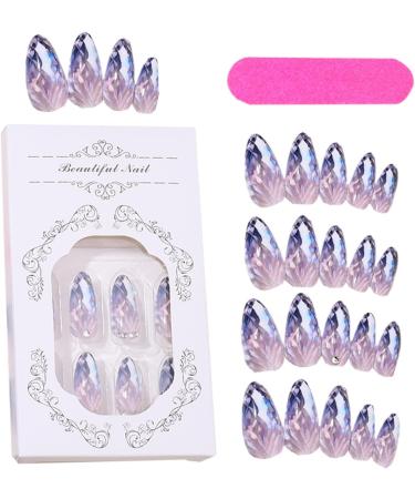 Almond Shaped Fake Nails | Medium Acrylic Fake Stick on Nails Full Rhombus Crystal Fake Nail Kit in 12 Sizes with Glue for Home or Salon - Buy Online on SooperMarket.com
