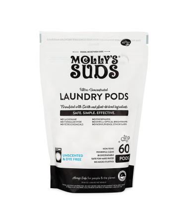 Molly's Suds Laundry Detergent Pods | Natural Detergent for Sensitive Skin | Ultra Concentrated and Stain Fighting | Unscented - 60 Count