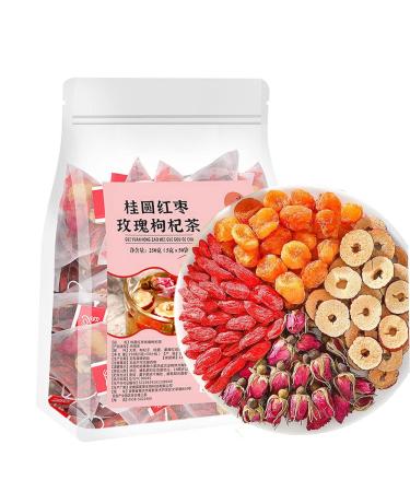 Longan Red Date Rose Goji Flower Tea Combination 8.8 oz/250g (50 small bags) Flower tea fruit tea ladies' tea beverage Flower and fruit tea cold and hot tea bag