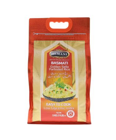 HEMANI Basmati Golden Sella Parboiled Rice 11LB - Great Value Savings - 1 LB FREE - Easy to Cook - Low Glycemic Index