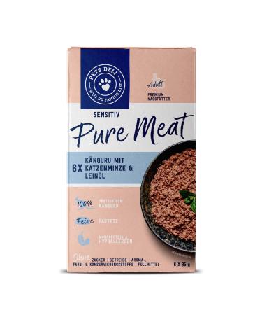 Pets Deli Pure Meat sensitive wet food for cats with kangaroo and catnip without gluten and sugar 6 x 85g kangaroo 85 g (6 Pack)
