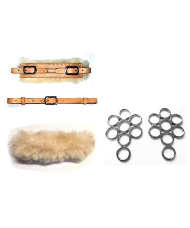 PS Horse Article Set Bitless Bridle Hackamore Flower Silver - Real Sheepskin Natural with Silver Fitting