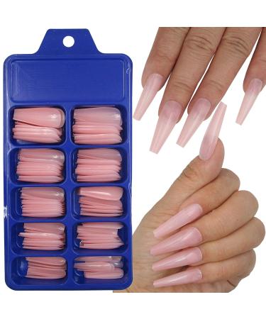 Nude Pink Long Coffin False Nails - 100pc Colored Acrylic Tips for Women & Girls | Press on Ballerina Shape Manicure DIY - Buy Online on SooperMarket.com