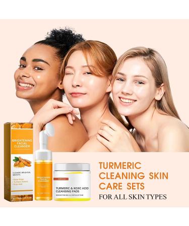 Turmeric Facial Cleanser Set Kojic Acid & Turmeric Face Wash Foaming Cleanser + Turmeric Kojic Acid Cleansing Pads Turmeric and Kojic Acid Cleansing Pads + Foaming Face Wash Acne Dark Spots - Buy Online on SooperMarket.com