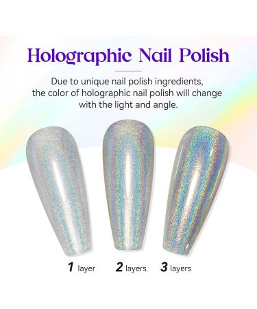 MIZHSE 15ML Quick Dry Holographic Nail Polish Shimmer Glitter Nail Polish Varnish Magic Colour Change Iridescent Nail Lacquer Long Lasting No Need Lamp Cure 001 LSZJY001 - Buy Online on SooperMarket.com