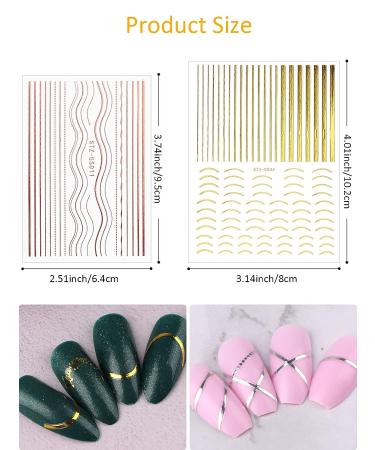 EBANKU 12 Sheets Metallic Nail Stickers - Self-Adhesive 3D Wave Design for DIY Nail Decoration - Buy Online on SooperMarket.com