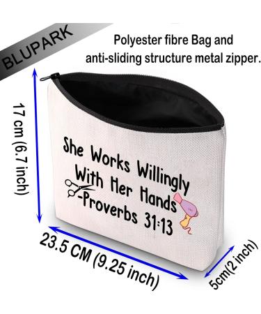 BLUPARK Hairdresser Cosmetic Bag Hair Stylist Gift She Works Willingly With Her Hands Proverbs 31:13 Inspirational Gift She Works Willingly-Hairdresser - Buy Online on SooperMarket.com