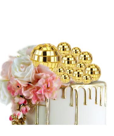 12pcs Disco Ball Cake Toppers 4 Sizes Golden Disco Theme Cake Toppers Disco Ball Cake Decorations Dessert Accessories for Birthday Cake 70s Theme Party Favor