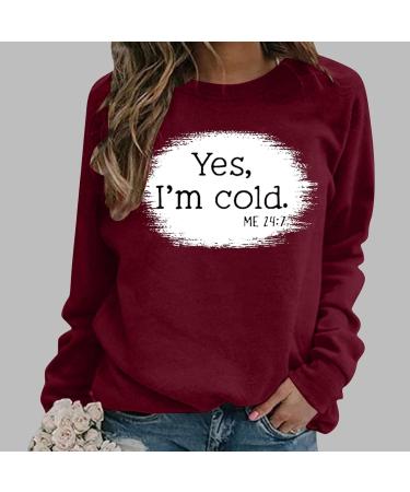 oelaio Womens Long Sleeve Sweatshirt Yes I'm Cold Me 24:7 Sweatshirts for Women Shirt Funny Graphic Tees Raglan Sleeve Hip Wine - Buy Online on SooperMarket.com