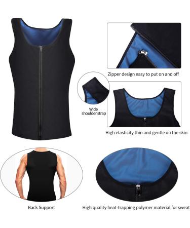 Yokald Men's Sauna Sweat Vest Zipper Suit - Polymer Corset Fitness Shapewear Compression Waist Trainer Top (Black 3XL) for Effective Workouts - Buy Online on SooperMarket.com
