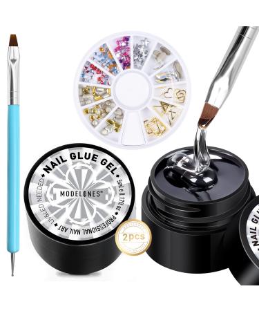 Modelones Nail Rhinestone Glue Gel 5ml2 No Wipe Nail Gem Glue Super Strong Adhesive Glue Gel for Nail Rhinestones Nail Jewelry Nail Diamonds Nail Stones with Nail Charms and Dual-Use Nail Art Brush