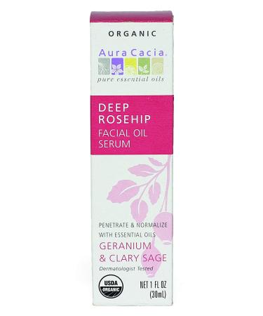 Aura Cacia Organic Deep Rosehip Facial Oil Serum with Geranium & Clary Sage - 1 fl oz - Buy Online on SooperMarket.com