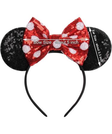 Mouse Ears Bow Headbands Shiny Bows Glitter Party Decoration Cosplay Costume for Kids Girls Women Princess Party Decorations Cosplay (Black+Red)) 3 - Buy Online on SooperMarket.com