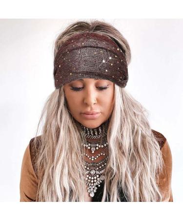 CAKURE Sequins Wide Headbands Pack of 3 - African Head Wraps for Women and Girls - Bling Boho Turban Hair Bands - Stretchy Scarf for Yoga, Running, Sports - Blue, Red, Black - Buy Online on SooperMarket.com