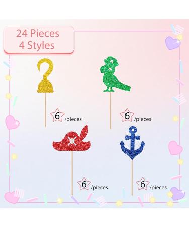 24Pcs Pirate Cupcake Toppers Rudder Nautical Sailing Cupcake Toppers for Boy Colorful Glitter Pirate Cupcake Picks for Baby Shower Pirate Themed Birthday Party Decoration - Buy Online on SooperMarket.com