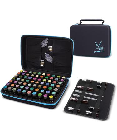 HESPLUS Essential Oil Storage Case - 70 Slot Cyan Holder for 5ml, 10ml, 15ml, 20ml Bottles & Roller Bottles - Portable Aromatherapy Organizer Bag for Travel - Buy Online on SooperMarket.com