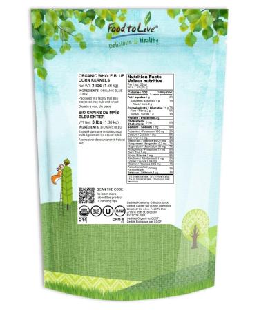 Organic Blue Corn Kernels 3 lbs - Non-GMO Vegan Bulk Cereal Grain with Vitamin B6 & Phosphorus, Ideal for Grinding, Stews, Casseroles & Soups - Buy Online on SooperMarket.com