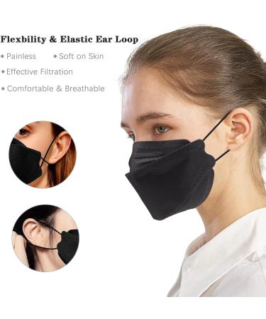 60PCS KF94 Black Disposable Face Masks - Individually Packaged 4-Ply Breathable Fish Mouth Type Mask for Daily Outdoor Use - Adjustable Nose for Comfort - Buy Online on SooperMarket.com