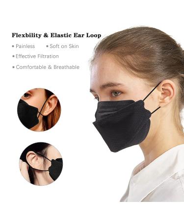 MC-A 55 Pack KF94 Black Face Masks - 4 Ply Disposable Individually Packaged Fish Mouth Type for Adults - Buy Online on SooperMarket.com