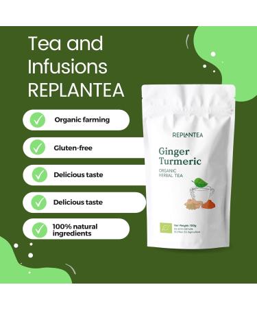 Ginger Turmeric Tea Organic 100g (50 Cups) | Intense Flavour 98% Ginger 1% Turmeric and Cardamom REPLANTEA - Buy Online on SooperMarket.com