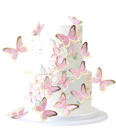 Blumomon 30 pieces 3D butterfly cake topper decorations pink gold edge mixed size butterfly cupcake tops picks wedding baby shower party wedding day birthday party cupcake decoration butterfly-3