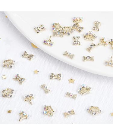 40Pcs 3D Alloy Nail Rhinestones Diamond Crown and Bowknot Charms - Luxury Gold Nail Jewelry Decorations for Women and Girls - DIY Nail Design - Buy Online on SooperMarket.com